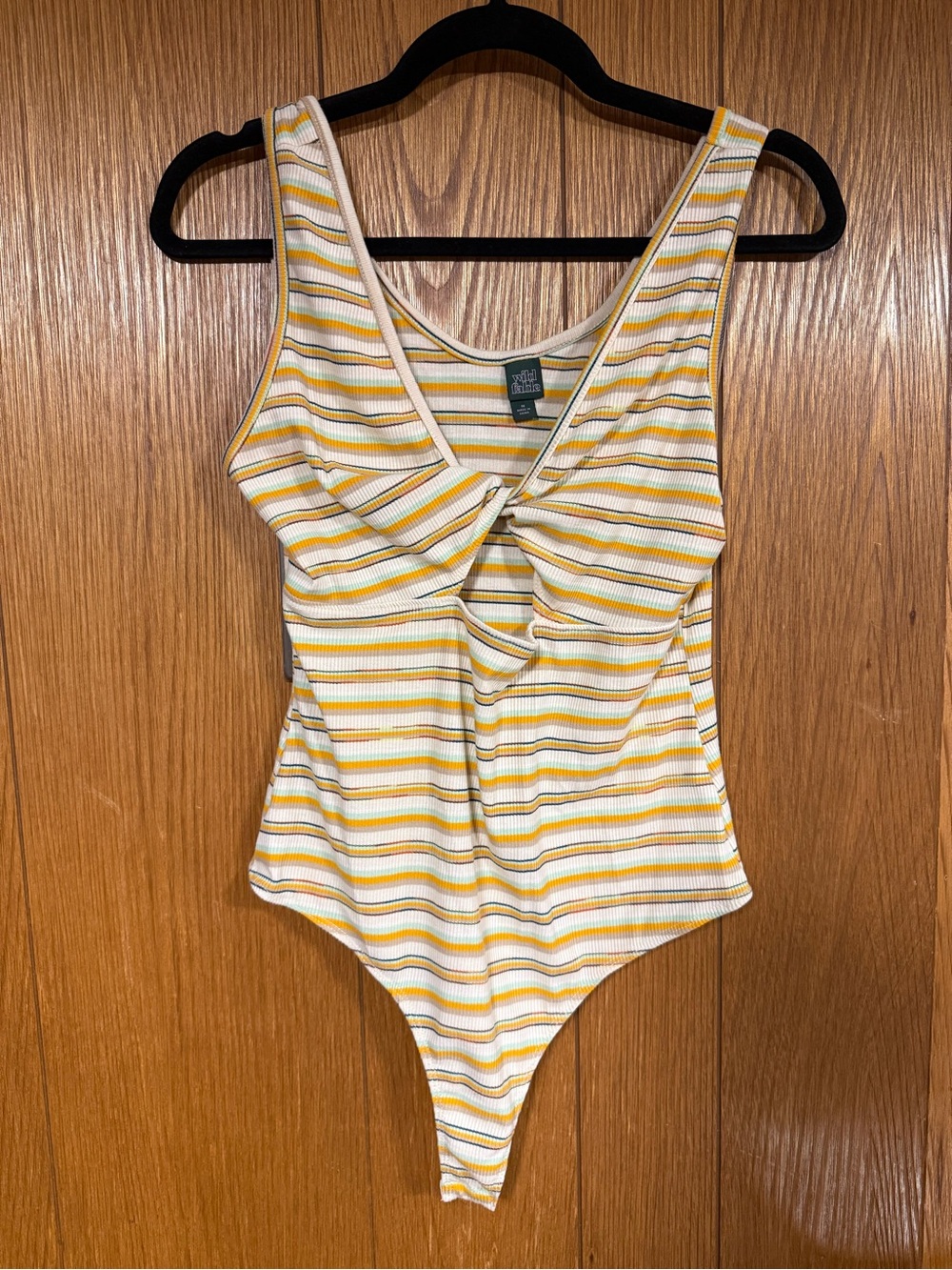 wild fable Yellow & White Striped One-Piece with Front Knot